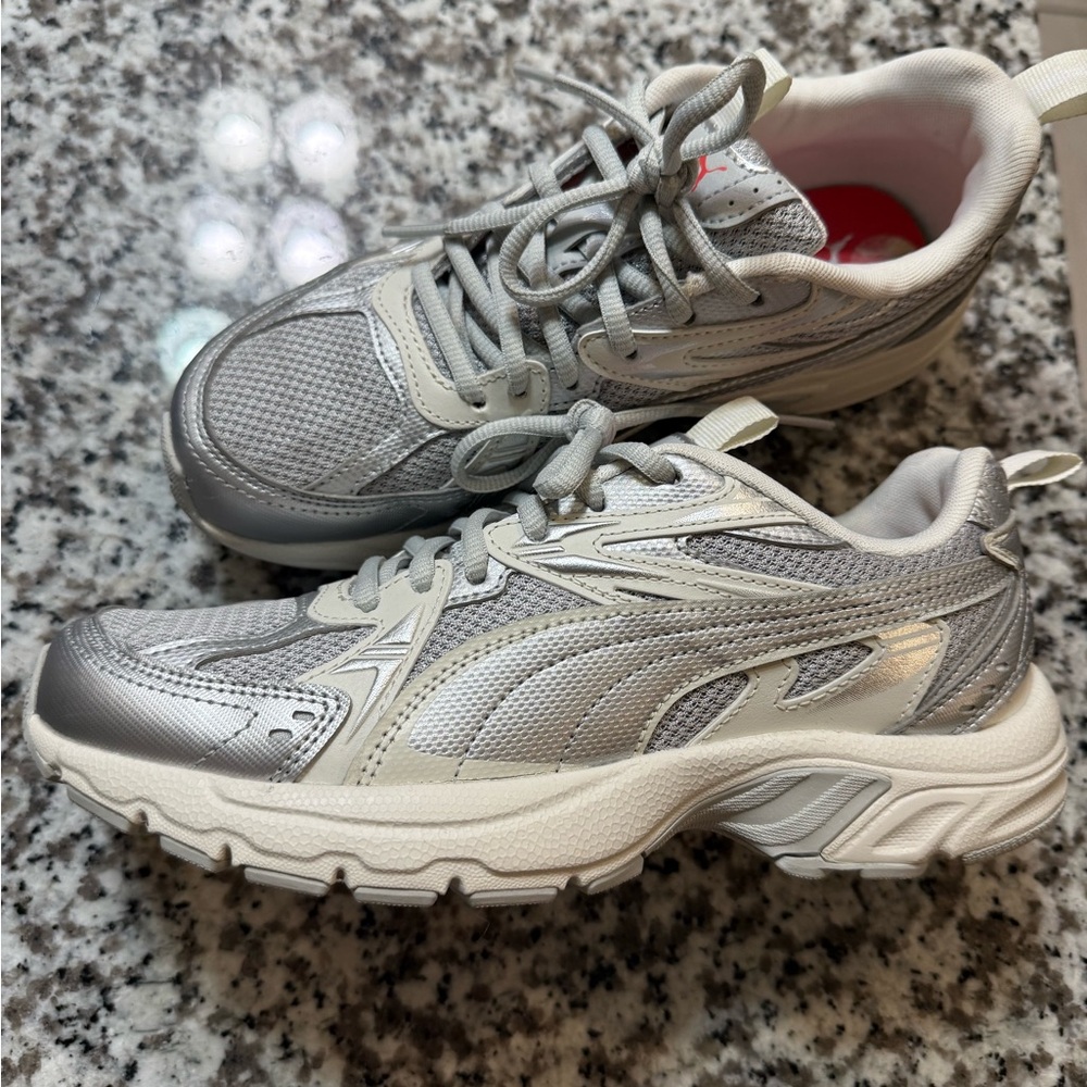 Puma Silver and White Sneakers